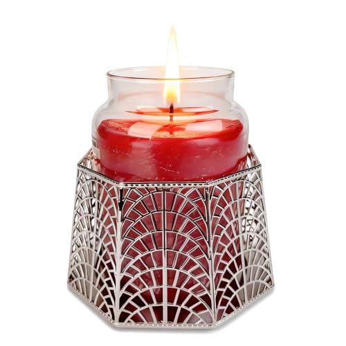 3 Wick Candle Holder, Shell Design Candle Jar Holder for 4-Inch Diameter Jars (5.25" D x 3.5" H), Rose Gold Metal, Coastal Decor - color: Silver