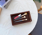 Small Rustic Serving Tray with Handles - 9.8 Inch Bamboo Rectangular Tray for Coffee Table, Kitchen Counter, Ottoman | Decorative Organizer Tray for Food, Drinks, Snacks, Bathroom Essentials - size: 9.8" x 5.5" x 1.6"
