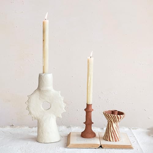 Creative Co-Op Round Decorative Hand-Painted Paper Mache Taper Holder, Brown and Beige