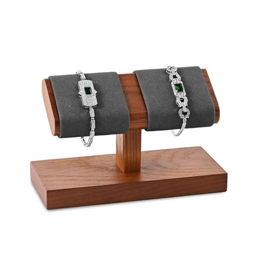 Solid Wood Watch Display Stand T-bar Microfiber Watch Stand Jewelry Holder For Men And Women Stand Organizer For Wristwatch/Bracelet/Storage Display Rack (Gray) - color: Grey, size: 2 Slots