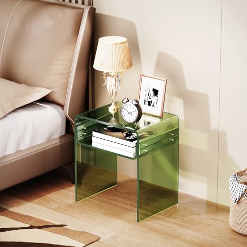 Clear Acrylic End Table 2-Tier Bedside Nightstand for Living Room Bedroom (1, Green) - color: Green