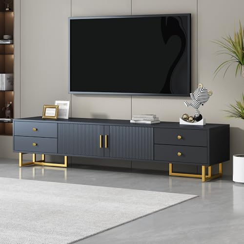 Modern TV Stand with Drawers for TVs up to 75'', Media Console Storage Cabinet Entertainment Center Furniture for Living Room Bedroom, Gold Metal Legs, 70.9-Inch, Black - color: Black