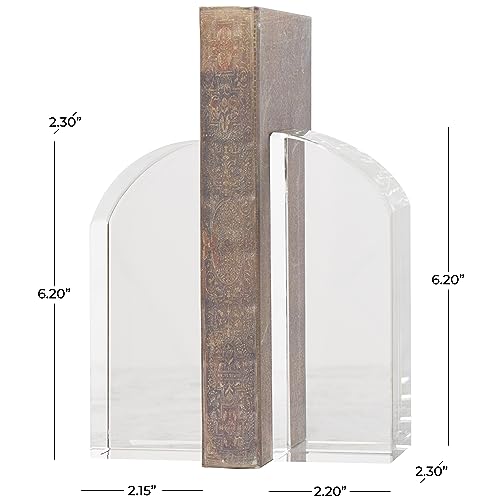 Deco 79 Crystal Geometric Decorative Bookends Arched Non Skid Bookends, Set of 2 Office Bookends2 W, 6" H, Clear - size: 2"W, 6"H