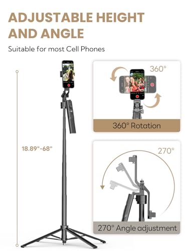 USKEYVISION Auto Face Tracking Tripod for iPhone 360°Rotation,Selfie Stick for Android w/Remote&Ground Spike,68” Phone Tripod Stand that Follows Your Movement for Video Recording,Vlogging(R01) - size: R01(with ground spike)