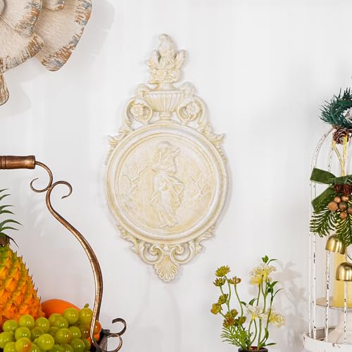 Sungmor Ornate Cast Iron Wall Art Plaque – Classical Woman Relief in French Country Style, Decorative Wall Sculpture - Vintage Hanging Décor for Home, Garden, or Patio – Antique White Finish - color: Vintage White & A