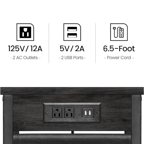 TUTOTAK C Shaped End Table with Charging Station, Side Table for Sofa, Couch Table with Storage Bag, TV Tray Table with 2 USB Ports and Outlets for Living Room, Bedroom, TB01BY024 - color: Grey, size: 1 Pack (11.8"W), style: With Plug
