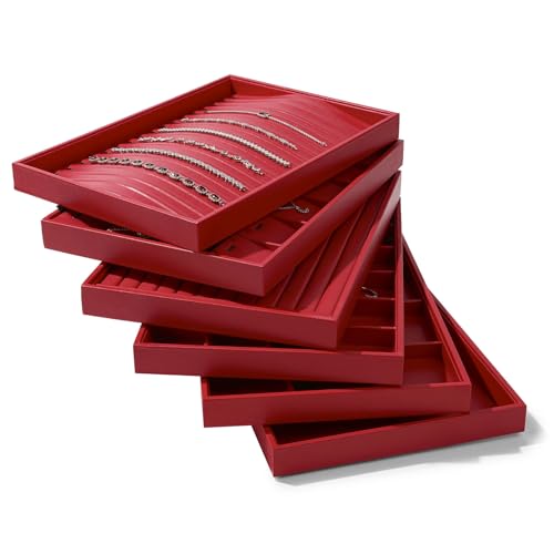 18 Slots PU Leather Jewelry Tray Necklace Display Tray Jewelry Organizer Drawer Necklace Bracelet Holder Organizer Tray Stackable Display Storage (Red) - color: Red, size: 18 Slot
