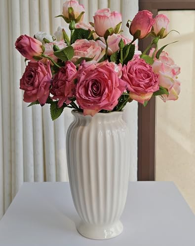 White Ceramic Vase, 9.1 Inch Water Safe Vase for Fresh Flowers, Farmhouse Home Decor Table Centerpieces for Living Room Cabinet Wedding (Rustro 9'') - color: Rustro 9''