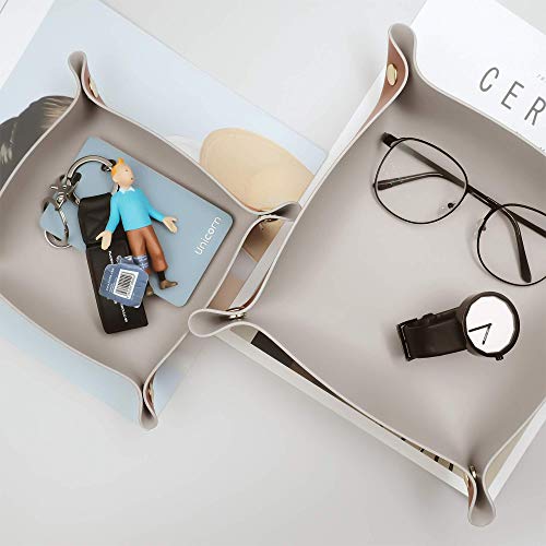 2 Size Leather Valet Tray Organizer, Folding Travel Organizer, Jewelry Tray, For Travel, Home Or Office | Plain Weave, Double Complexion - Brown & Grey - color: Brown & Grey
