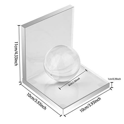 MerryNine Crystal Book Ends with Crystal Ball, 2 Pcs Clear L Shape Non Skid Sturdy Crystal Decorative Bookends for Heavy Books, Bookshelf, Office, School Library, Decorative Ornaments