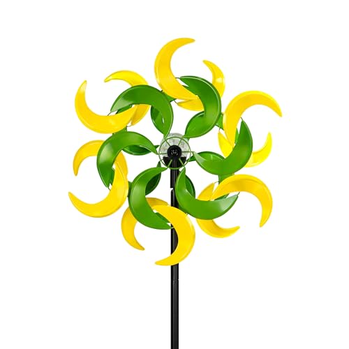 87" Wind Spinner Outdoor with Solar Light, Large Metal Wind Sculptures Spinners, Windmill for Garden Yard Patio Lawn Decor-Verdant Moon (23" W x 87" H) - size: Verdant Moon