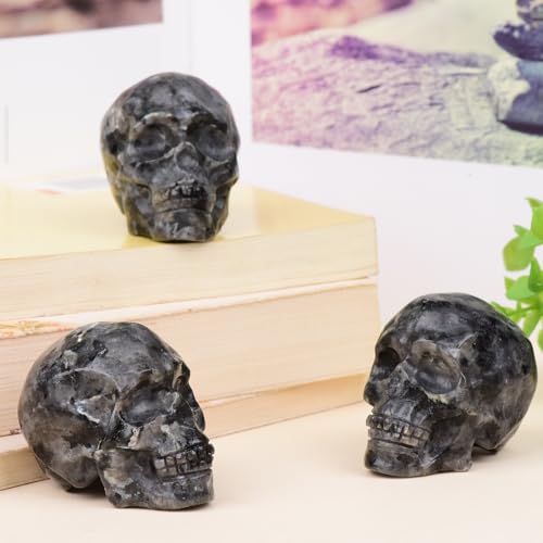 2 Inch Shimmer Stone Crystal Skulls Decor,Human Skull Sculpture Statues Healing Crystal Decor,Halloween Skull Figurines,Home Office Decoration Christmas Meditation Gifts for Men Women - color: Shimmer Stone