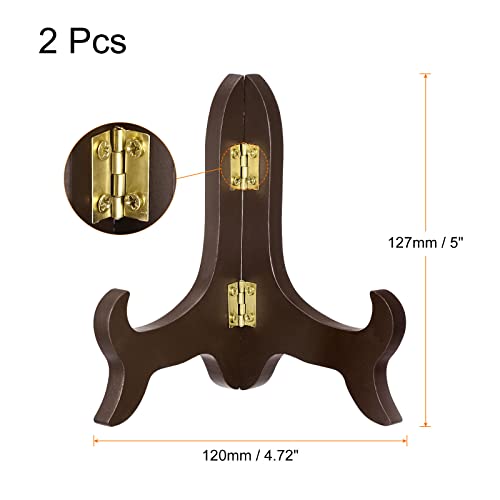 uxcell 2pcs 5" Easel Plate Holder, Wooden Folding Display Stand Brown for Decorative Picture Frame - color: Brown, size: 5"