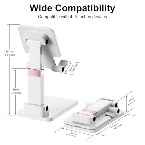 Phone Stand for Desk, Cell Phone Holder Adjustable Office Cellphone Stand for Desk Adjustable Tablet Stands Compact Design for iPhone iPad Android Devices Under 12", White,2Pack - color: 10-Snow-white