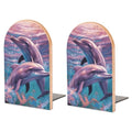 Dolphins Art Bookends for Shelves, Heavy Duty Wood Book Ends Decorative Book Holder for Bookshelf, Rustic Office Classroom Library Home Decor, 1 Pair (4.7x6.7 Inch)