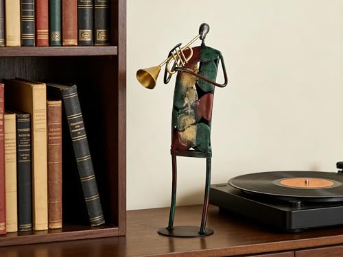 Modern Metal Musician Sculpture, Handmade Colorful Music Player Figurine, Abstract Iron Art Statue for Home Decor, Office Desk, Bookshelf, Living Room Decorations, Gift for Music Lovers (Trumpe) - color: Trumpe