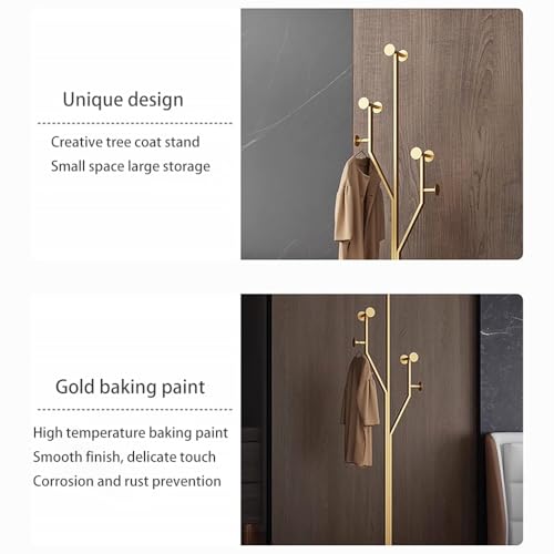 Gold Coat rack,Sturdy coat tree freestanding heavy duty with Marble Base,Metal standing coat rack for Bedroom,Entrance,Modern coat hanger stand for Coats,Hats,Bags(gold) - style: gold-tree hook