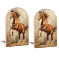 Book Ends Jumping Horse Wood Bookends for Shelves to Hold Books Heavy Duty Non-Skid Book Stoppers Wood Decorative Home Office School