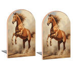 Book Ends Jumping Horse Wood Bookends for Shelves to Hold Books Heavy Duty Non-Skid Book Stoppers Wood Decorative Home Office School