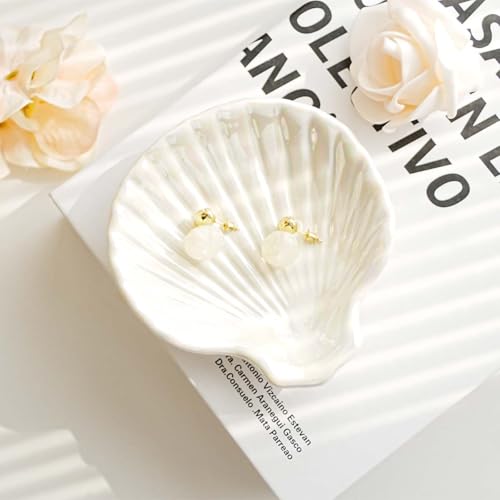 Gifts For Women Shell Ceramic Jewelry Dish Tray, Vanity Ring Dish Ceramic Jewlery Trays Trinket Ring Holder,Room Decor Aesthetic,Decorative Vanity Key Tray (Shell A) - style: Shell A