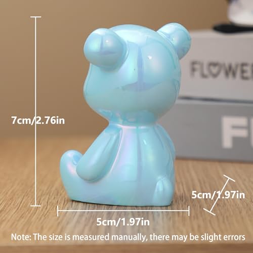 Small Bear Figurines Animal Sculpture Home Décor for Living Room Bedroom Office Statues Desktop Cabinets Tabletop Decor for Women Mom Birthday Gift(Blue) - color: Blue