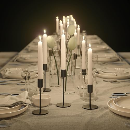 FSyueyun Black Candle Holder Taper Candle Holders, Set of 12 Candle Stick Holders Decor for Mantel Table Centerpiece, Used for Wedding, Dinning, Housewarming Gift - color: Black, size: Set of 12