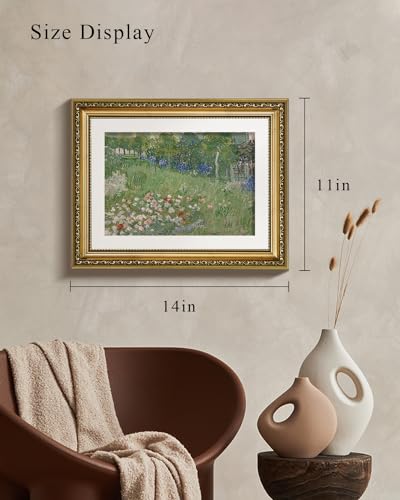 VIYYIEA Gold Framed Wall Art Canvas Print Home Decor Flower Van Gogh Wall Art Vintage Botanical Garden Prints House Decor Floral Paintings Pictures for Living Room Bedroom 11x14in - color: De tuin van Daubigny, size: 14"L x 11"W
