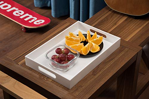 KEVLANG Glossy White Sturdy Acrylic Serving Tray with Handles-10x15Inch-Serving Coffee Appetizer Breakfast Butler-Kitchen Countertop-Makeup Drawer Organizer-Vanity Table Tray-Ottoman Tray - color: Glossy White, size: 15" x 10" x 2"