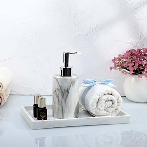 Emibele Bathroom Tray, Resin Countertop Vanity Tray Jewelry Storage Dresser Tray Kitchen Toilet Tank Tray Organizer for Candle Plant Perfume Shampoo Towel Home Decor, Medium, Gravel White - color: Gravel White, size: 10" x 6.1" x 0.8"