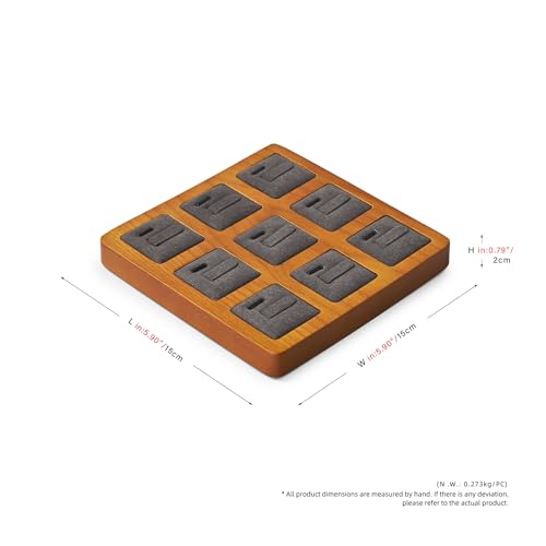 Oirlv Solid Wood Ring Display Stand - 9 Bit Ring Holder & Organizer Tray (Grey) - color: Grey