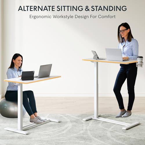FLEXISPOT H7 Adjustable Overbed Bedside Table with Wheels Pneumatic Mobile Standing Laptop Desk Rolling Computer Cart Movable Overbed Table Hospital Home Use (31.5" W x 17.7" D, White Maple Large) - color: White Maple, size: Large
