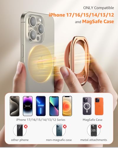【2025 Upgraded】 Mag Safe Phone Ring Holder, SUPERONE Adjustable Magnetic Kickstand & Removable Phone Grip Compatible with Wireless Charging Only for iPhone 17 & 16 & 15 & 14 & 13 Series - Rose Gold - color: Rose Gold