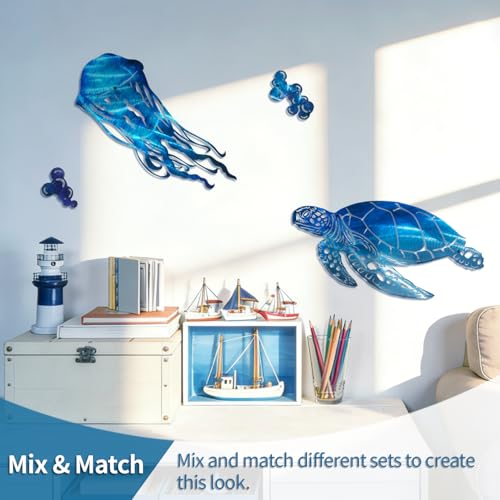 LiveInUrban Coastal Wall Art Jellyfish Metal Wall Sculptures, Ocean Beach Themed Metal Hanging Home Decoration 3PCS 15.5"x11.8" - color: jellyfish