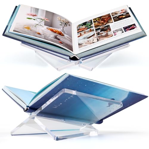 Acrylic Book Stand Clear Acrylic Book Holder, 8.5" x 6.4" x 3.5" Open Book Holder Stand for Display and Reading Cookbooks, Art Books, Bibles, Magazines - Home and Office (Clear, Medium) - color: Clear, size: Medium