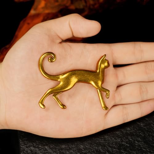 100% Solid Brass Walking Cat Statue - Retro Feline Sculpture with Raised Tail, Handcrafted Desktop Decor, Vintage Animal Art Piece, Unique Conversation Starter, for Cat Lovers - style: Kitten