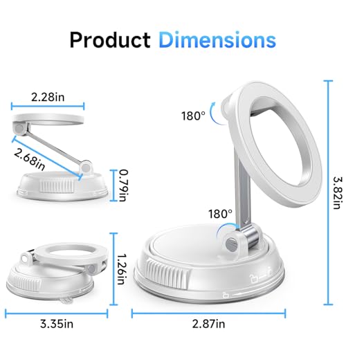 ANDERY Car Phone Holder for Magsafe [78+LBS Strongest Suction & 2400gf Magnetic] 360° Adjustable Car Phone Mount, Phone Holders for Your Car for iPhone 17-12 Pro Max Plus Air, White - color: White