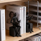 Black Reading Couple Cast Iron Bookshelf Decor Bookends Set of 2, Bookend for Office Desk, Living Room, Bedroom, Home Decorative Book Lovers Gifts