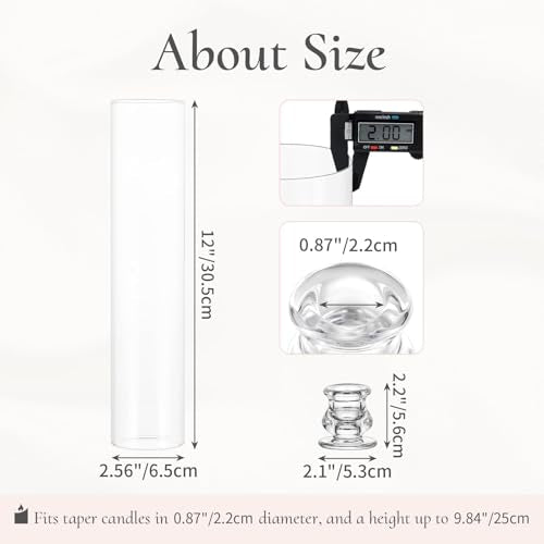 Glass Hurricane Candle Holder: 12" Tall Candlestick Holder with Cylinder Windproof Cover Clear Taper Candle Holders for Wedding Party Birthday Christmas Home Decor Set of 2 - size: 12" H - 2 Pcs