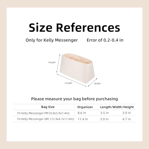 DGAZ Silk Purse Organizer Insert Fits Hermes Kelly Messenger Bags，Silky Smooth Bag Organizer，Luxury Handbag & Tote Shaper(Kelly Messenger MM,Craie) - color: Craie, size: Kelly Messenger MM