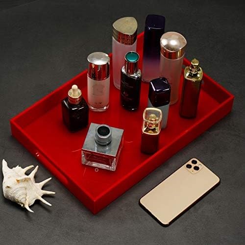 Sturdy Red Acrylic Serving Tray with Handles - 10x15Inch, Coffee, Appetizer, Breakfast, Butler Tray - Kitchen Countertop & Vanity Table Organizer - color: Glossy Red, size: 15" x 10" x 2"