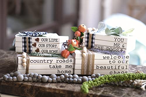 Lavender Inspired Welcome to Our Beautiful Chaos - Rustic Farmhouse Stacked Books - Set of 4 Wooden Book Bundle - Farmhouse Home Decor - Housewarming Gift - color: Welcome to Our Beautiful Chaos