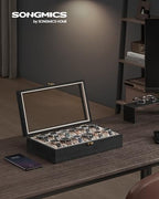 SONGMICS 12-Slot Watch Box, Watch Display Case with Large Glass Lid, Removable Watch Pillows, Velvet Lining, Gift Idea, Ebony Black UJOW120B01 - color: Ebony Black, size: 1 Layer 12 Slot