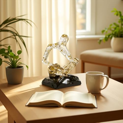 XINXUAN Resin Abstract Sculpture, Meditation & Reading Posture, Modern Home Decor Decor for Desk/Shelf, Art Statue (Think - Gold Foil Color) (Thinking - Gold foil Color) - color: Thinking - Gold Foil Color