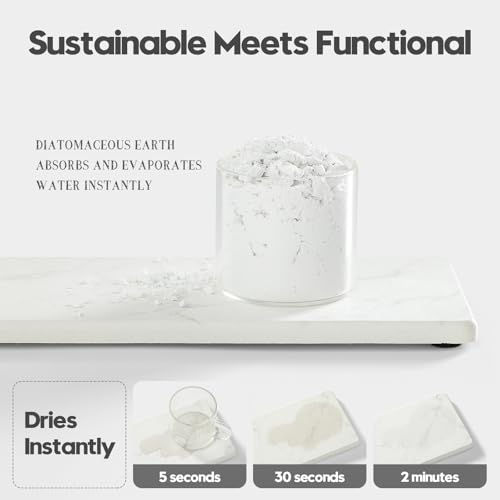 2PCS Water Absorbing Stone Drying Tray for Kitchen Counter, Diatomite Mat Vanity Caddy for Bathroom Sink, Faucet Splash Guard,Soap Dispenser Rack Sponge Holder Organizer, Marble White, 9"x3.5" - color: 2 Pack - Marble White, size: 9" x 3.5"
