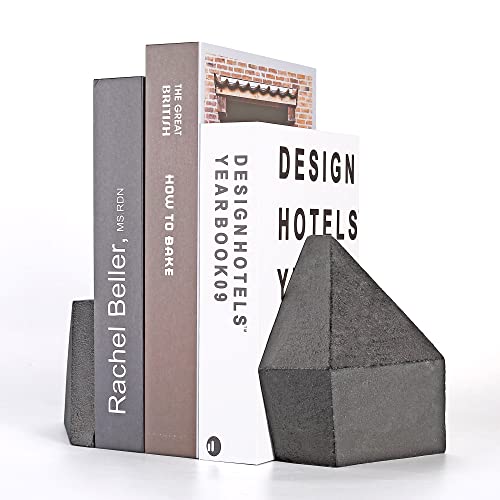Decorative Bookends, Heavy Duty Cast Iron, Art Shelf Decor, Geometry Abstract Theme (Black) by Ambipolar - color: Antique Black