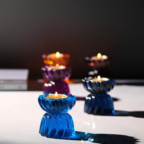 Twizzle Twist Tealight Holder, Decorative Tealight Candle Holder for Table Display, Romantic Decoration, Unique Home Décor Aesthetic, Housewarming Gift, Spiral Sculpture Diwali Tea Light Stand - color: Blue