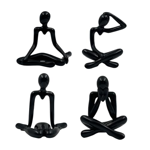 4PCS Thinker Style Abstract Black Statue, Modern Simple ABS Abstract Sculpture Decor, for Home Living Room, Restaurant, Office, Bookshelf Decoration, Gifts - color: Black