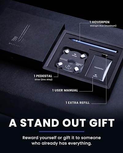 novium Hoverpen - Luxury Pen for Men & Women, Vertically Standing Executive Ballpoint Pen with Top Grade Free-Flowing Ink Refill, Metal Made, Unique Gifts, Luxury Pen for Men, Mens Gifts Ideas - color: Midnight Blue