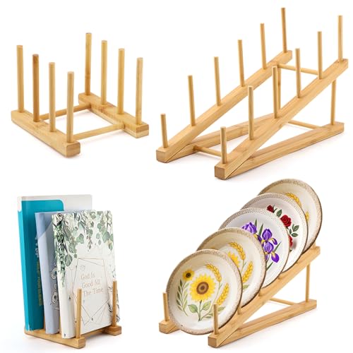 3 Pack Plate Stands for Display, Multifunctional Wooden Display Rack, Craft Show Display Stands for Tabletop Book, Artwork, Photo, Record, Magazine and Platter(Color:Wooden)