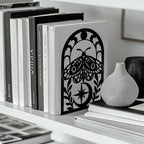 Peacoblue Metal Bookends for Shelves, Modern Decorative Heavy Duty Study Book Support Stoppers for Office, Desk, Shelf, Room 5.3"x4.3"x7.9" Cast Iron Simple Tall Bookends, 1 Pair (Moth) - style: Moth
